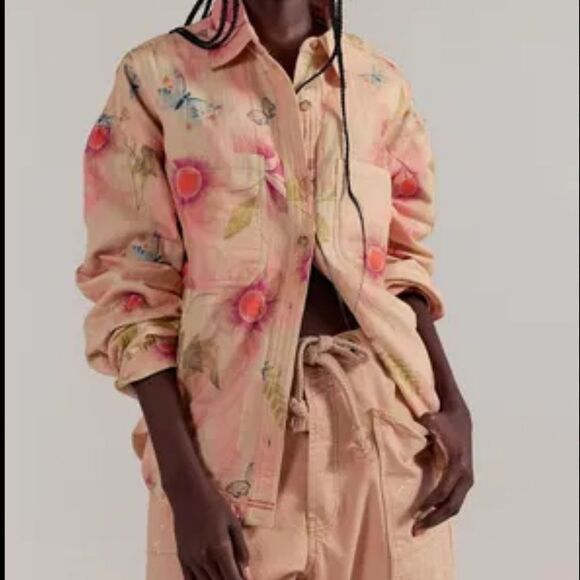 Free People Tops - Free People We the Free Petina Garden Printed Buttondown Shirt Peachy Wash Combo